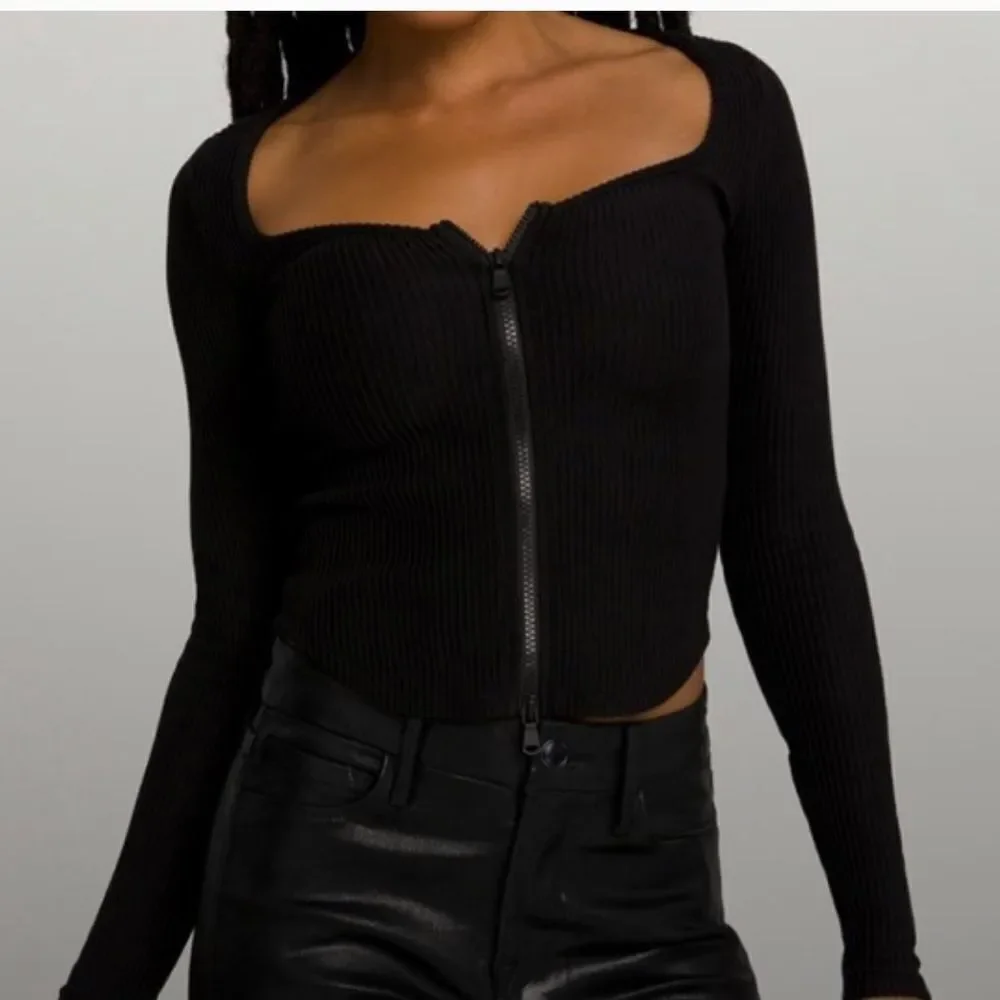 Good American Plus Size Dramatic Zip Ribbed Scoop Square NECK Black 3X NWT - Picture 2 of 12